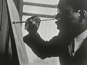 Observe painter Aaron Douglas working on one of his paintings