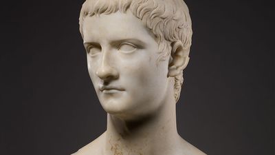 Marble portrait bust of the emperor Gaius, known as Caligula. Roman Julio-Claudian period, 37-41 A.D.; 50.8 cm. In the Metropolitan Museum of Art, New York.
